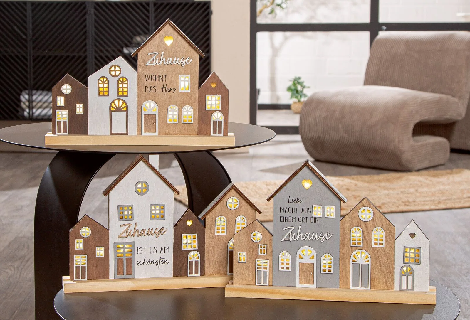 Deko Aufsteller Standrelief Zuhause LED Variante 2-Grau Essen, Süßigkeiten, Plätzchen, Sperrholz, Holz