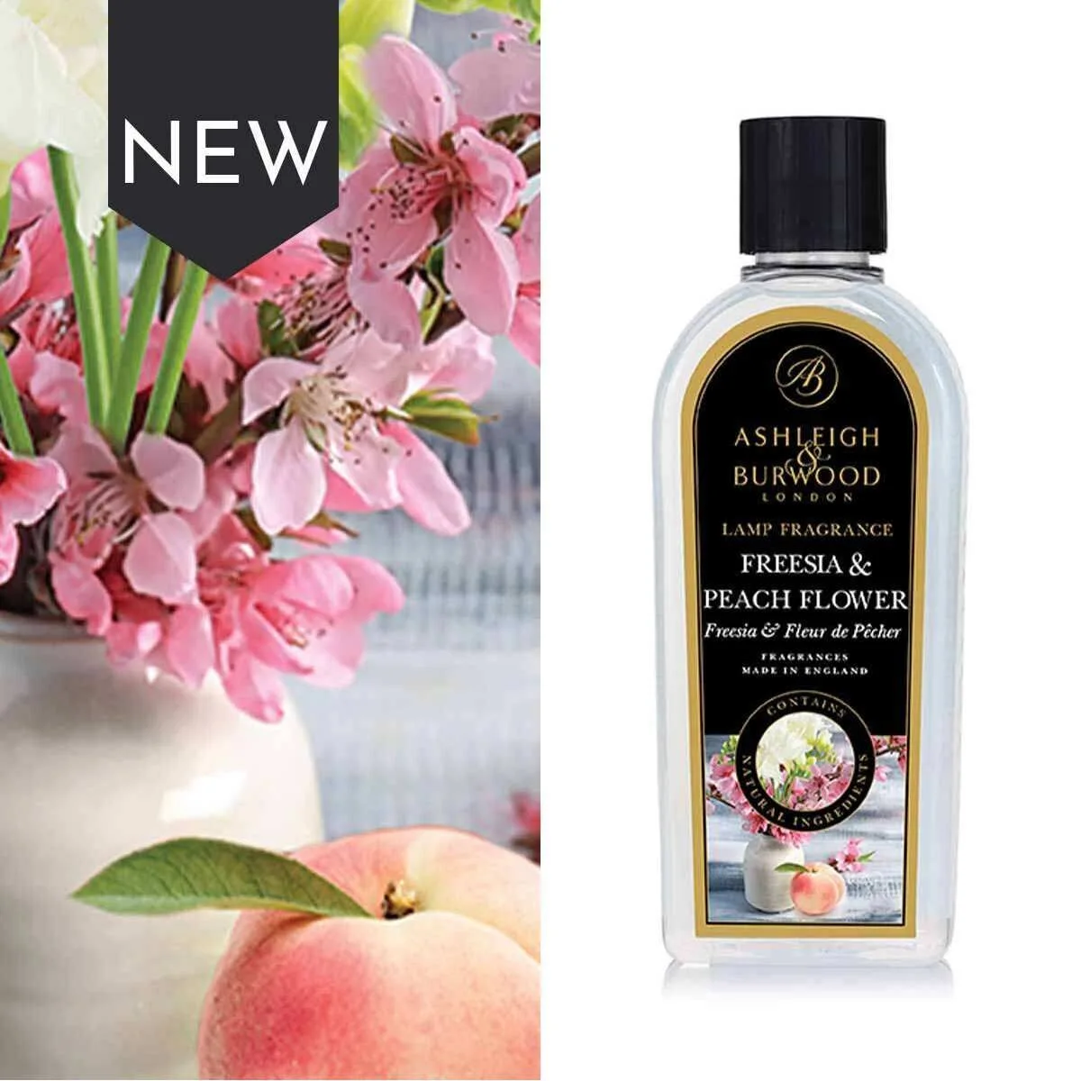 Freesia & Peach Flower 250ml Duftlampenöl Nachfüller Flasche, Blume, Blütenblatt, Parfüm, Obst