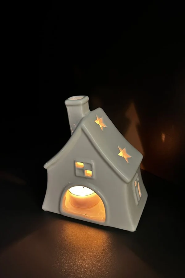 Teelichthaus Oliveto breit cremeweiß