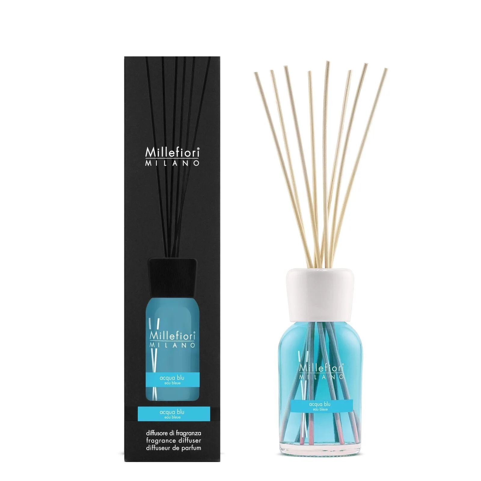 7DDQB_Millefiori-Milano_Reed-Diffuser-250ml_Prod-Pack_Acqua-Blu Acqua Blu - Milano Reed Diffuser 250ml