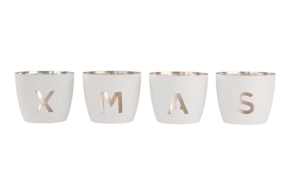 Madras Windlicht-Set XMAS weiß/gold