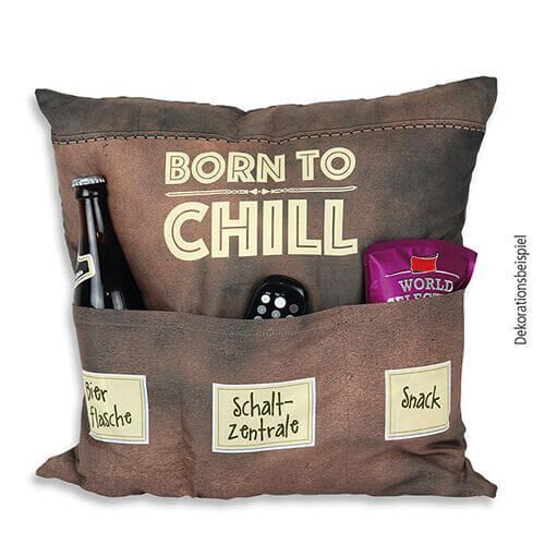 8821_01 Männerkissen Born to Chill mit 3 Einstecktaschen