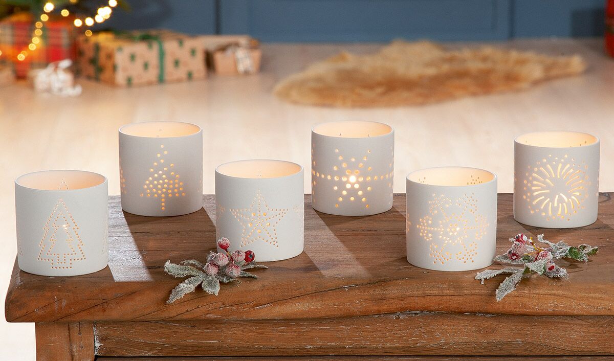 25889 Windlicht Weihnachten Keramik weiß 7cm Variante 1