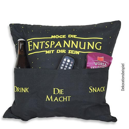 Männerkissen Möge die Entspannung mit Dir sein mit 3 Einstecktaschen