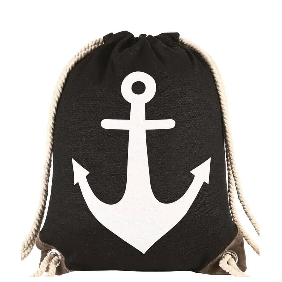 Turnbeutel-11 Turnbeutel schwarz mit Anker 011