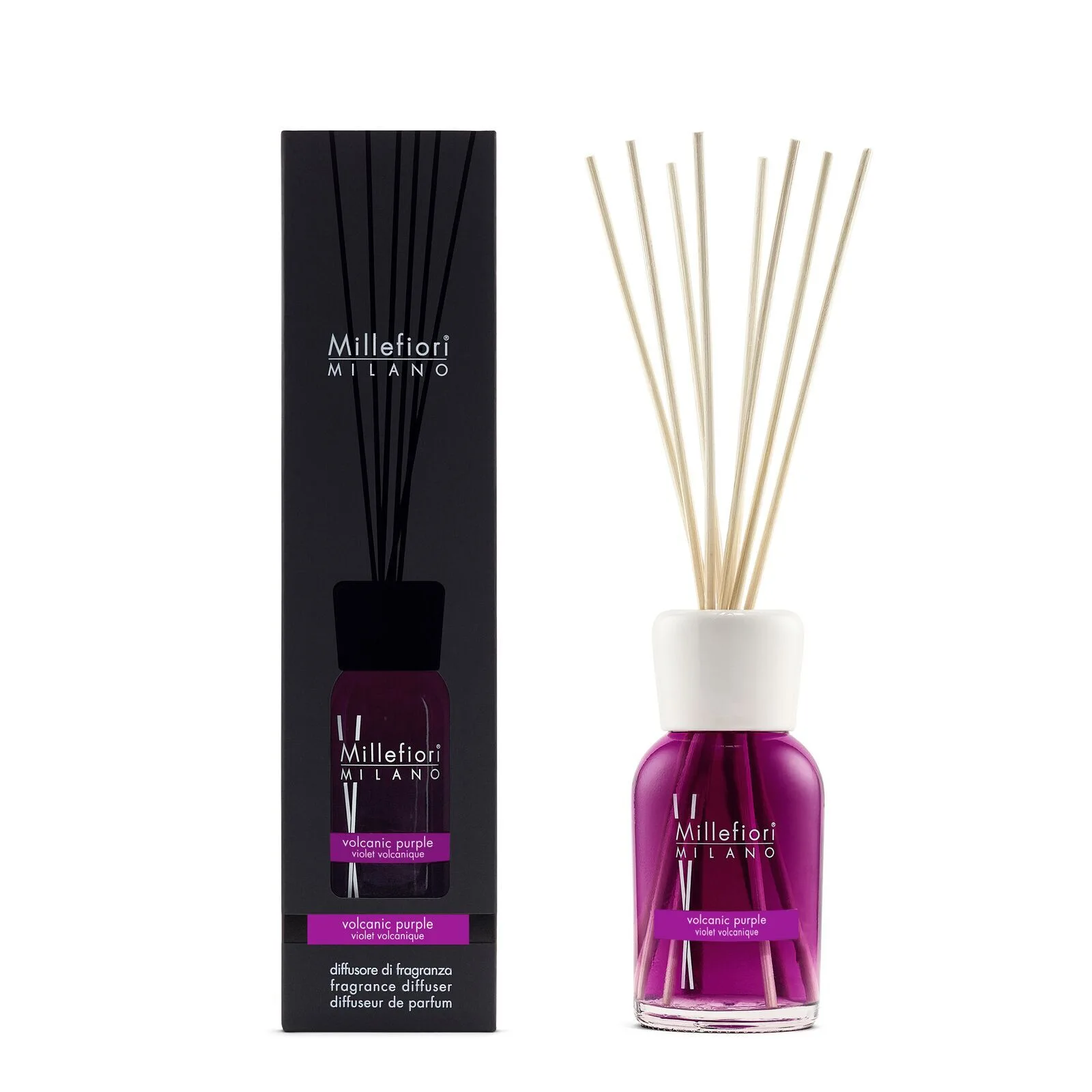 7DDVP_Millefiori-Milano_Reed-Diffuser-250ml_Product-and-Pack_Volcanic-Purple