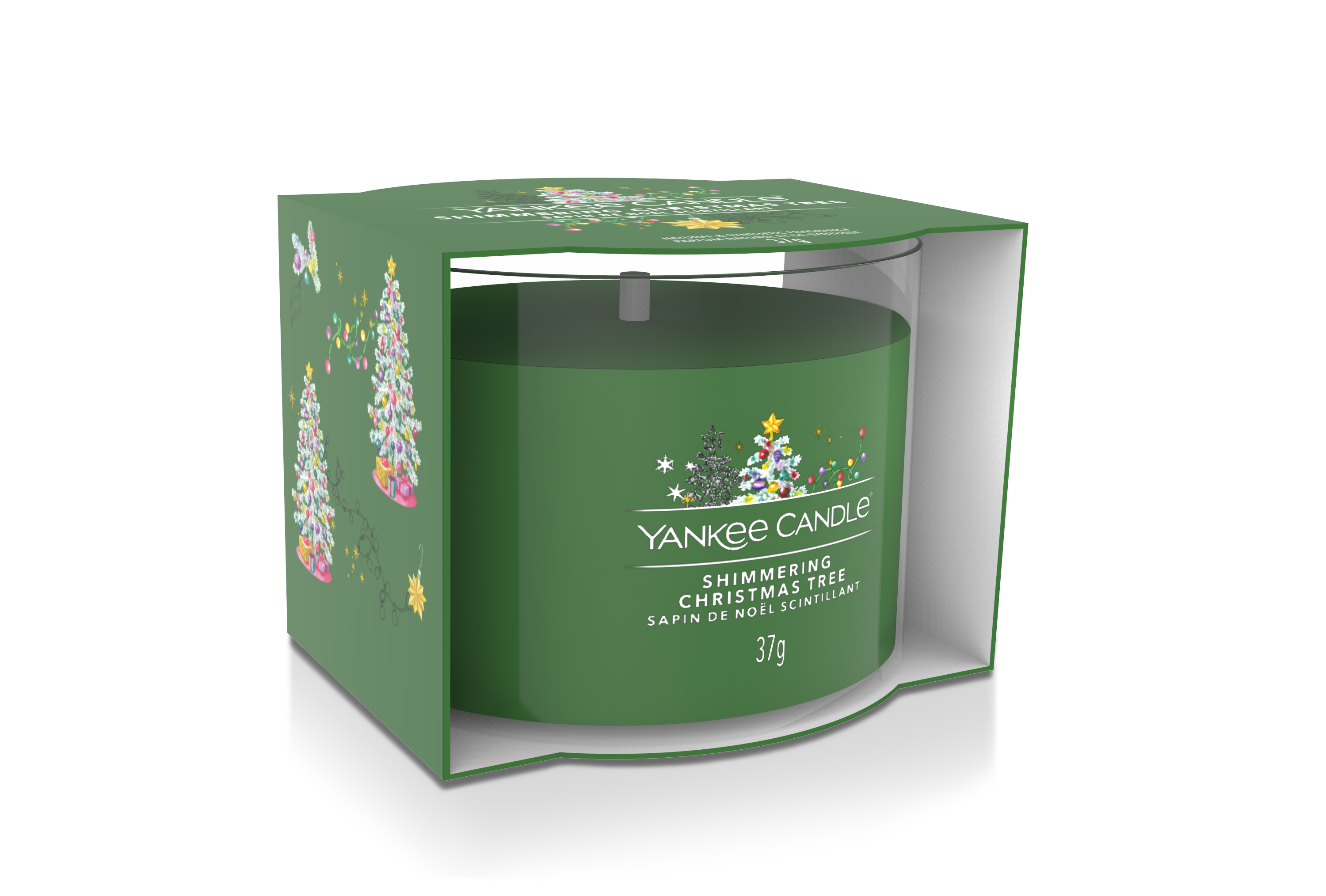 Shimmering Christmas Tree 37g Glasvotivkerze Shimmering Christmas Tree 37g Glasvotivkerze