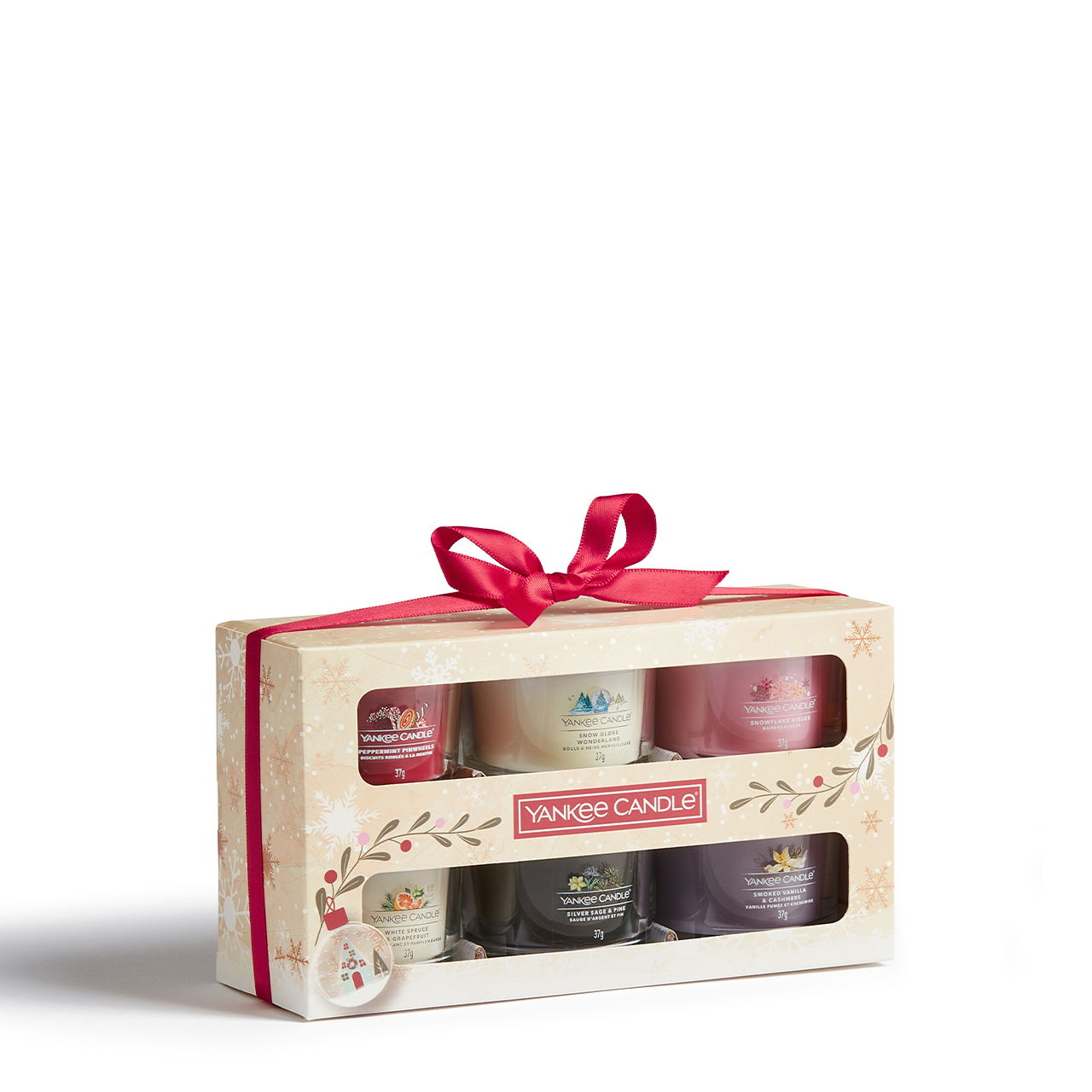 6 Glasvotivkerzen à 37g Geschenkset Weihnachten Snow Globe Wonderland