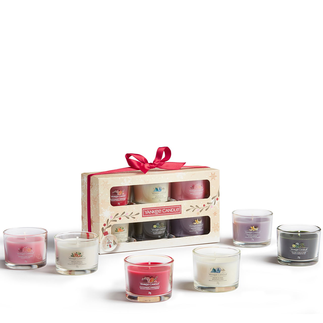 6 Glasvotivkerzen à 37g Geschenkset Weihnachten Snow Globe Wonderland