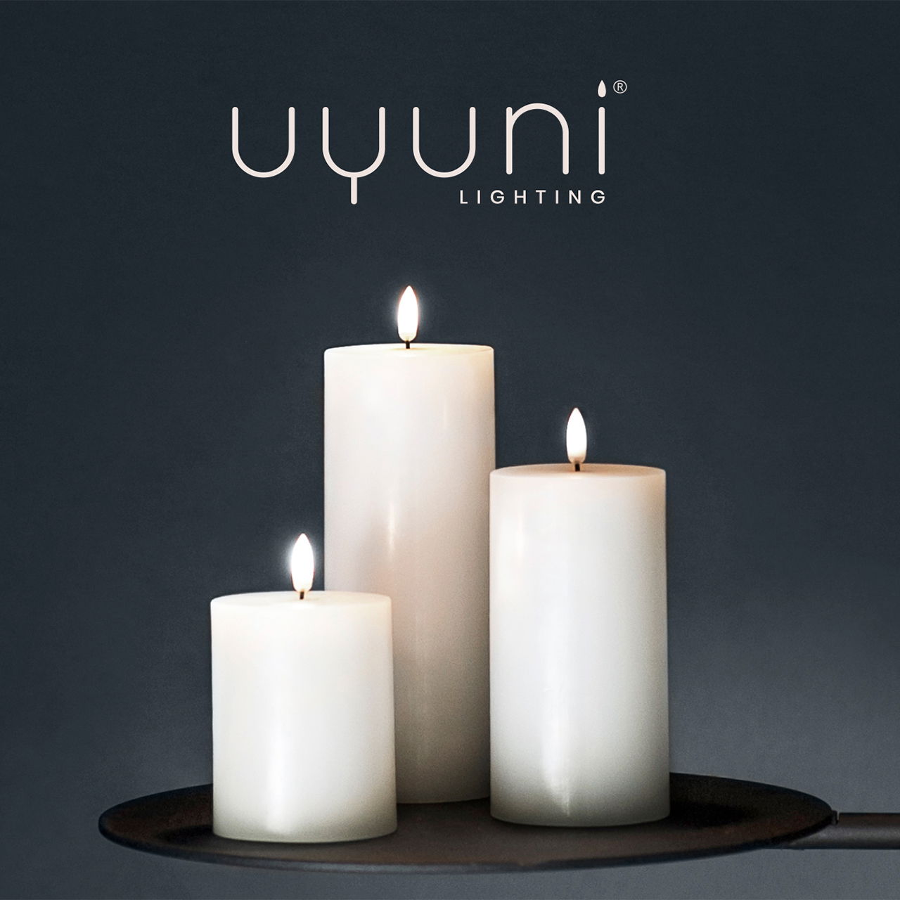 Uyuni LED Stumpenkerze 15x15cm Nordic White 3-Docht