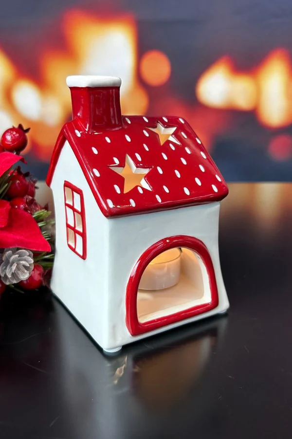 Teelichthaus Oliveto hoch rot/cremeweiß Teelichthaus Oliveto hoch rot/cremeweiß