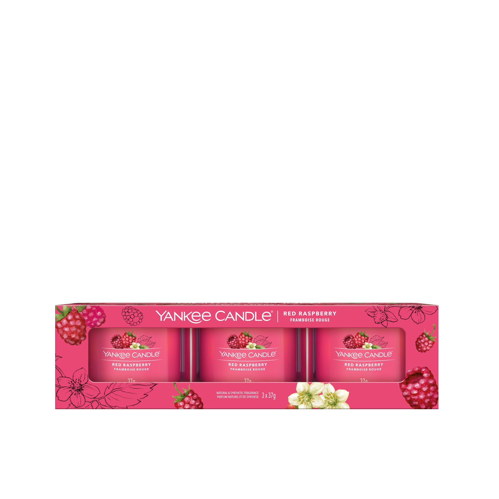 Red Raspberry 37g Glasvotivkerze 3er Pack