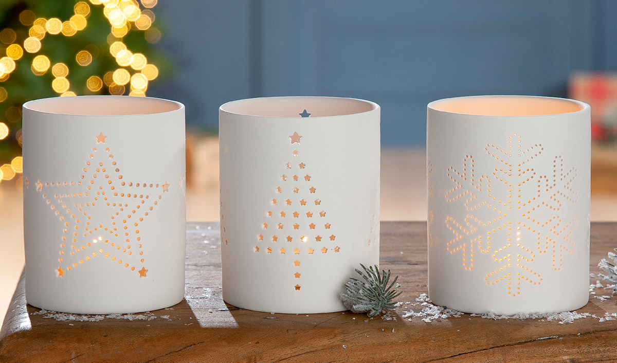 Windlicht | Keramik weiß Weihnachten 10cm bestellen! von Gilde Candle-Dream