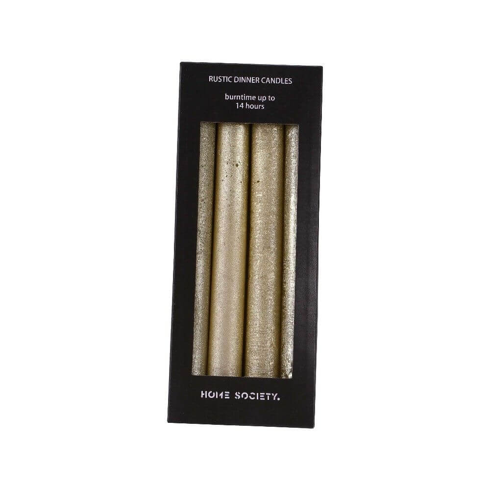 Rustic Dinner Candle L gold 4 Stück