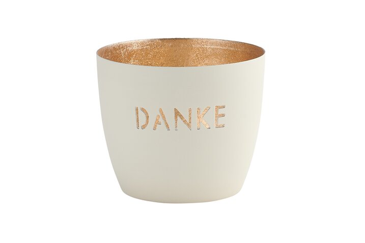 Madras Windlicht Danke M weiß/gold