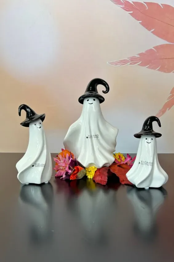 Gespenst Freddi mit Hut gerade 13cm cremeweiß