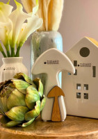 Pilz Boreal mit Holz cremeweiß 17cm