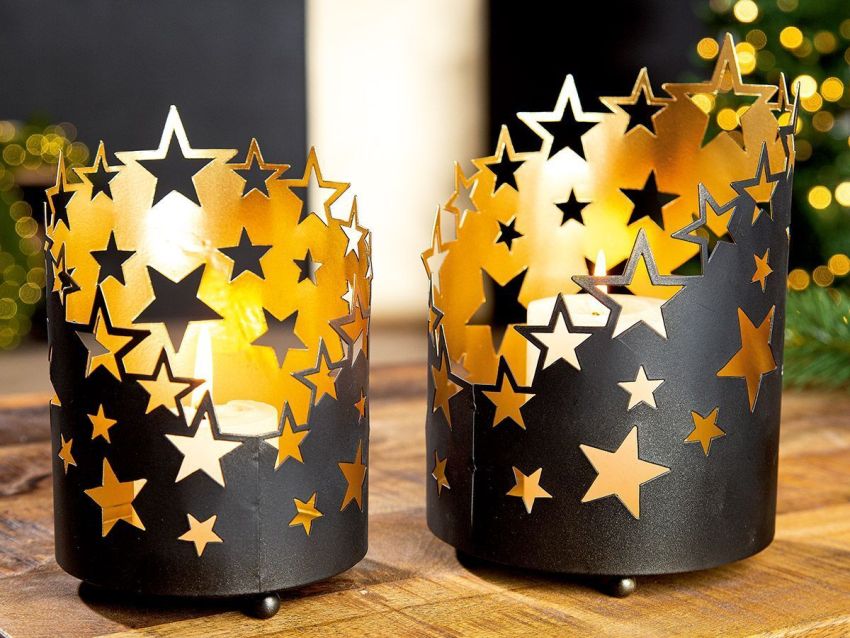 Windlicht Sternennacht 16cm Metall