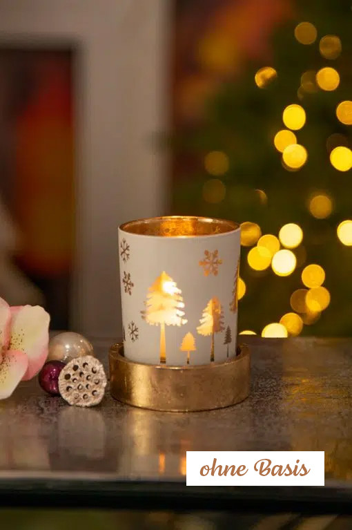 Corso Votivglas 7cm Bäume creme/gold