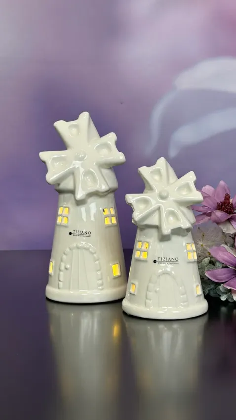 Windmühle Resina 18cm LED cremeweiß