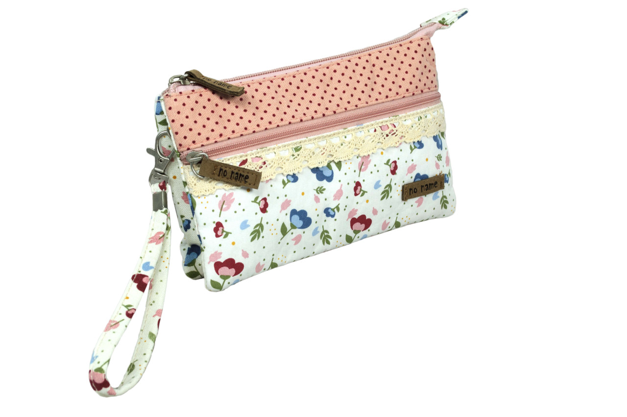 Patchwork Täschchen Floral weiß rose 604