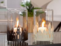 Windlicht Stadtlichter schwarz 16cm