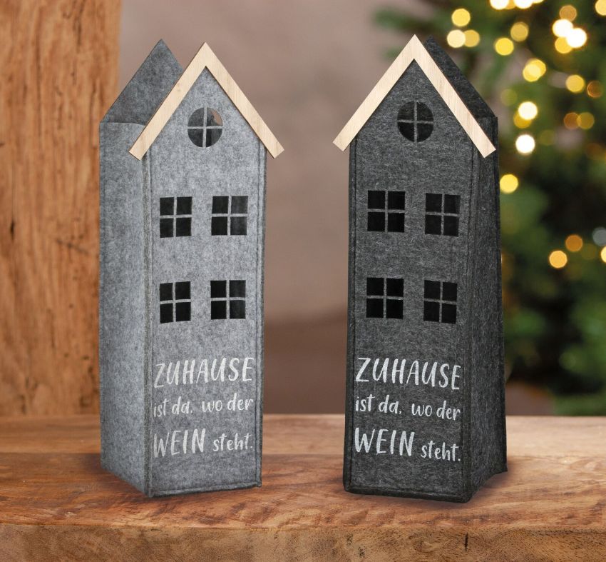 Flaschentasche Haus Filz dunkelgrau
