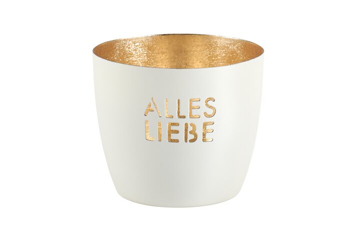 Madras Windlicht Alles Liebe M weiß/gold